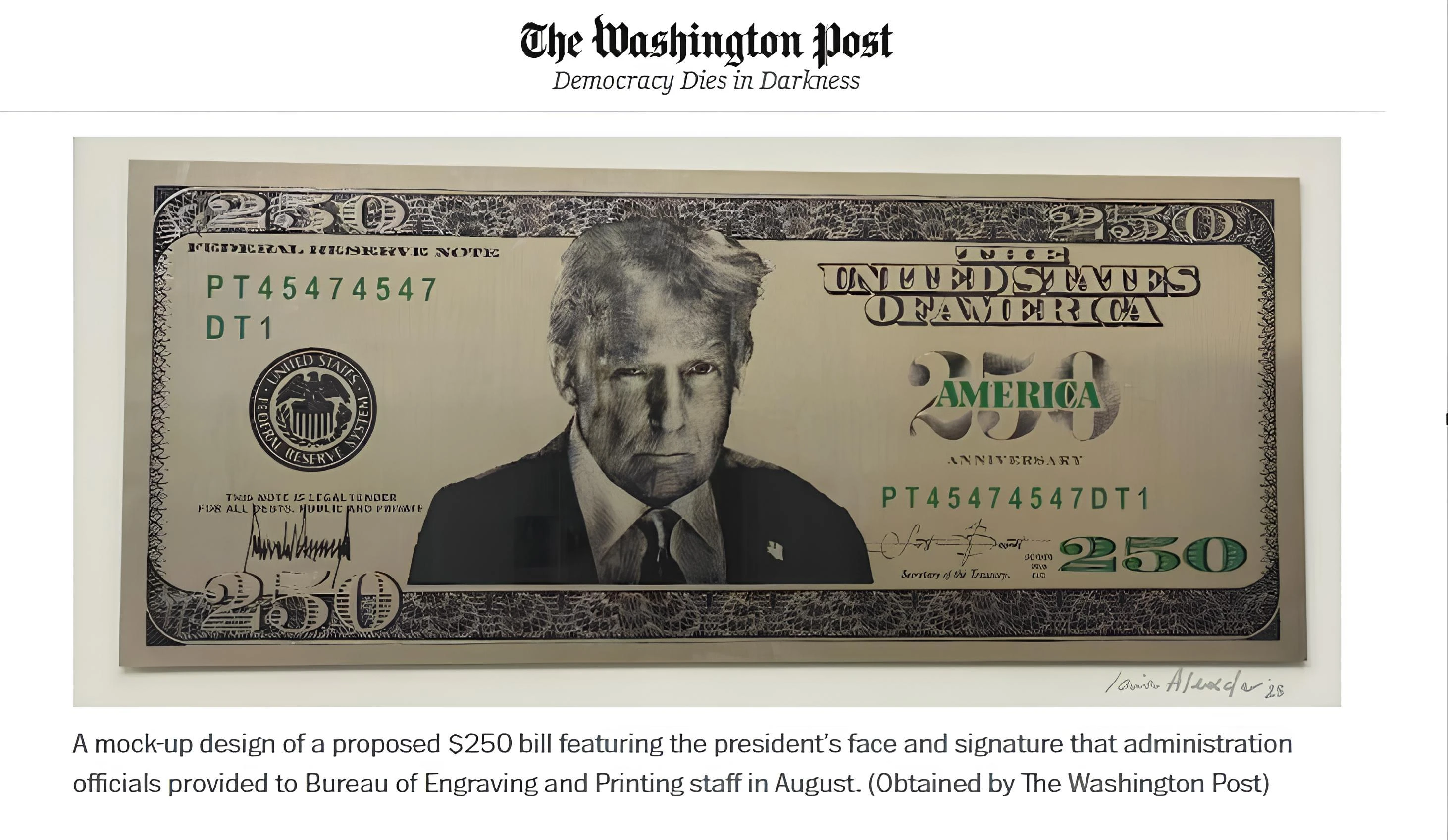 Trump vuole il suo ritratto sulla banconota da 250 dollari. Il tycoon come Giulio Cesare