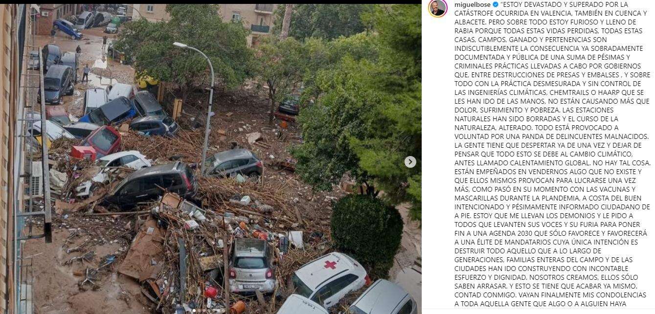 Miguel Bosè e l’alluvione di Valencia: “Colpa dei governi non del cambiamento climatico”