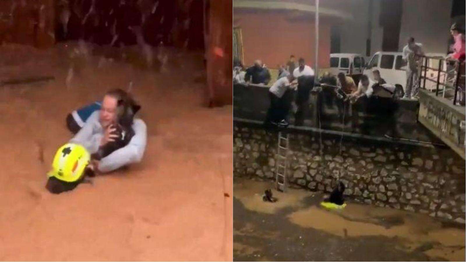 Travolta dall’alluvione non abbandona il suo cane, video choc da Valencia