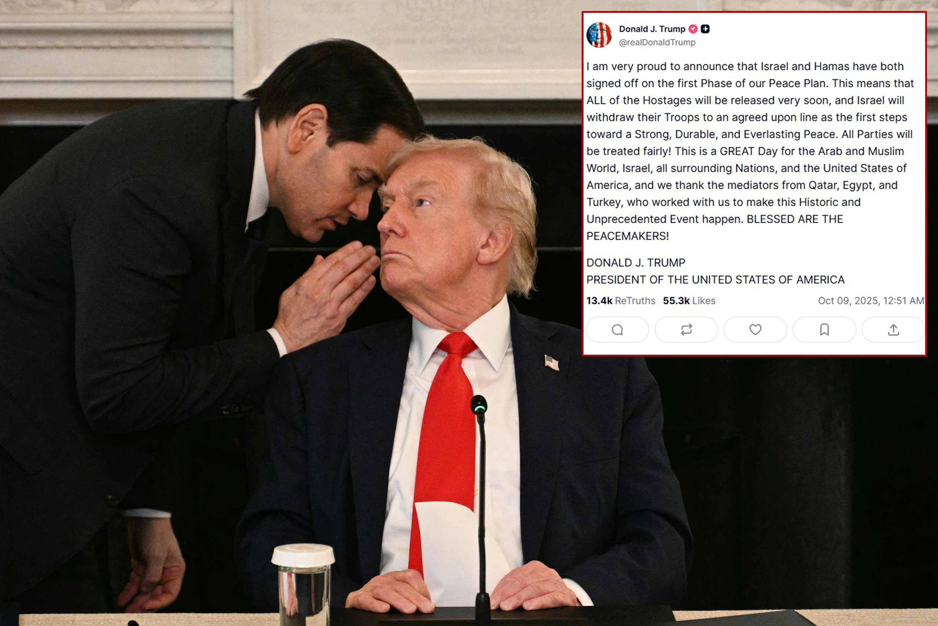 Accordo Israele-Hamas, cosa c’era scritto nel biglietto che Rubio ha passato a Trump