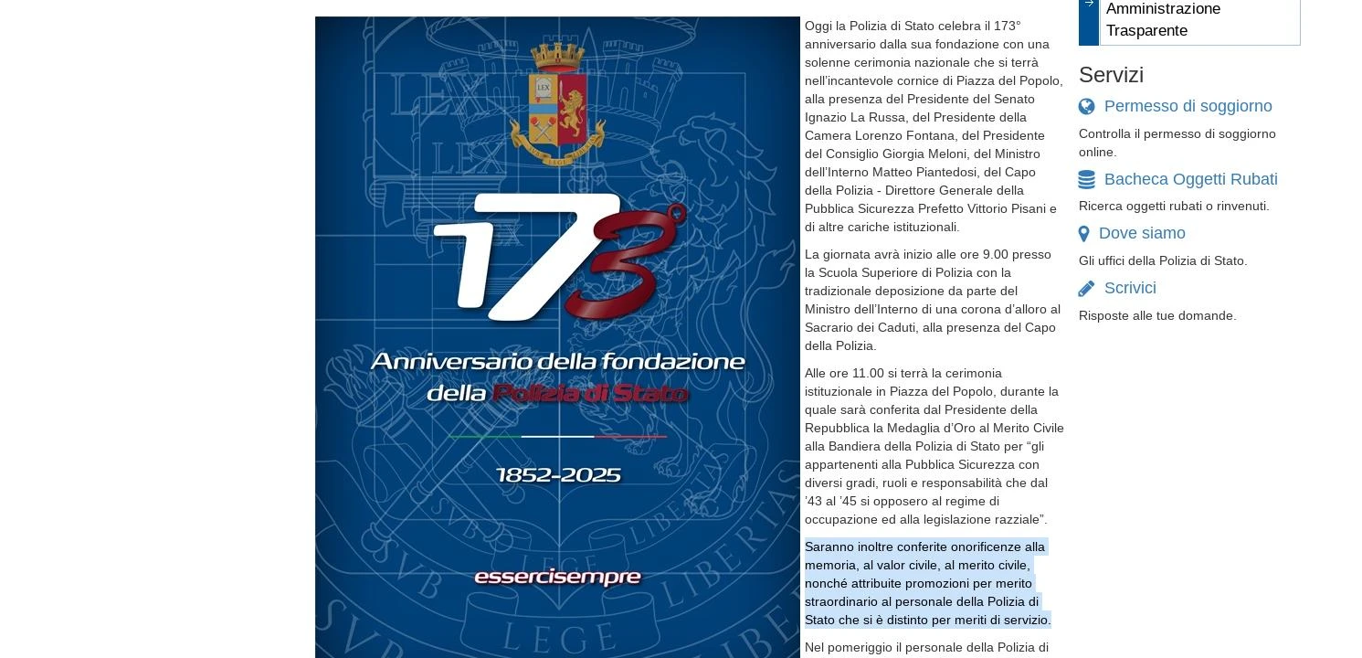 Il 173° anniversario di fondazione della Polizia