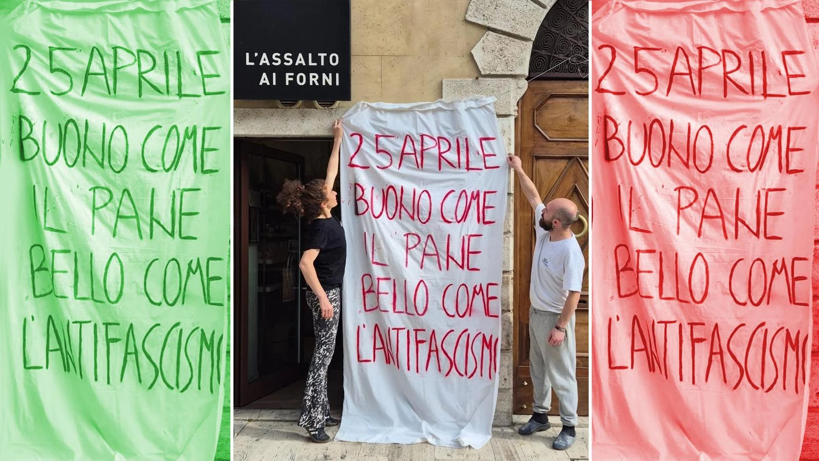 Appende uno striscione antifascista fuori dal panificio, identificata 2 volte dalla polizia: 