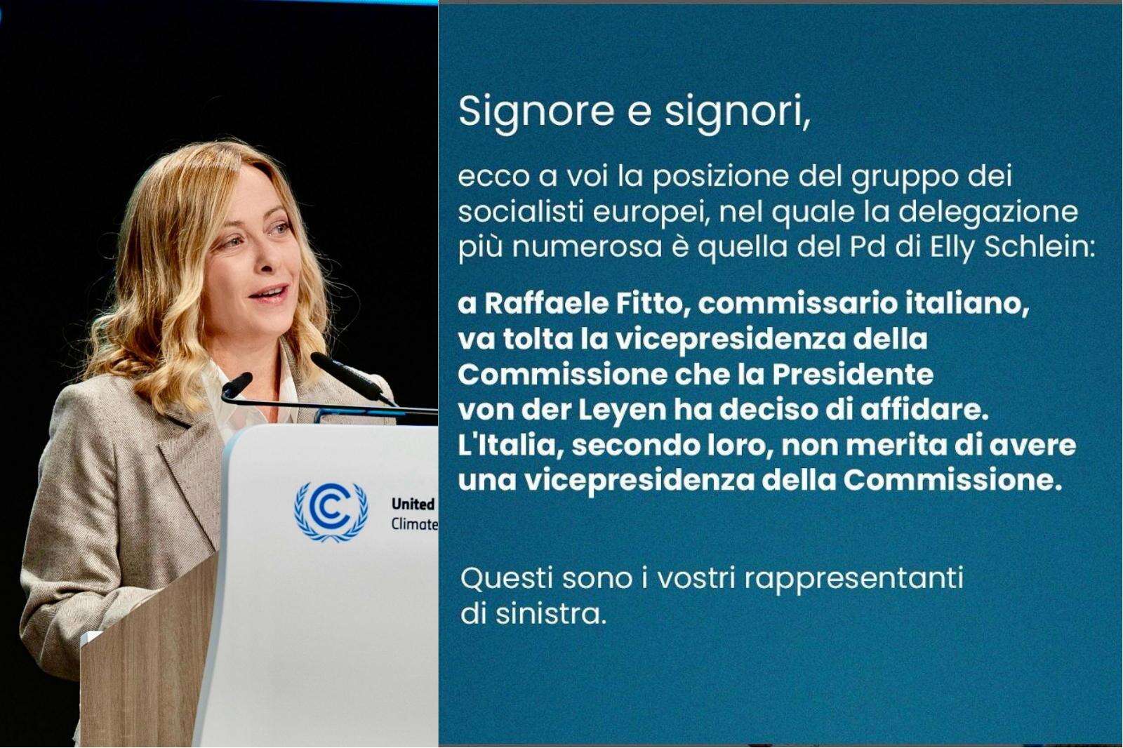 Caso Fitto, Meloni: “Secondo la sinistra l’Italia non merita la vicepresidenza della commissione Ue”