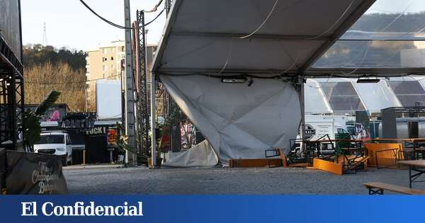 Dos heridos tras caerse por el viento un decorado de la 'Champions burger' de Barakaldo (Vizcaya)