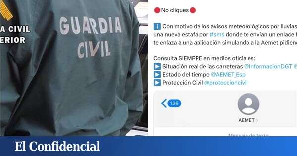 La Guardia Civil avisa de una nueva y peligrosa estafa relacionada con falsas alertas de la AEMET: 