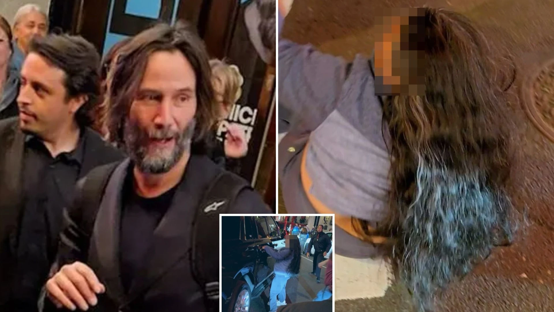 Watch as Keanu Reeves’ security SLAMS fan to the ground after she tries to get in his car