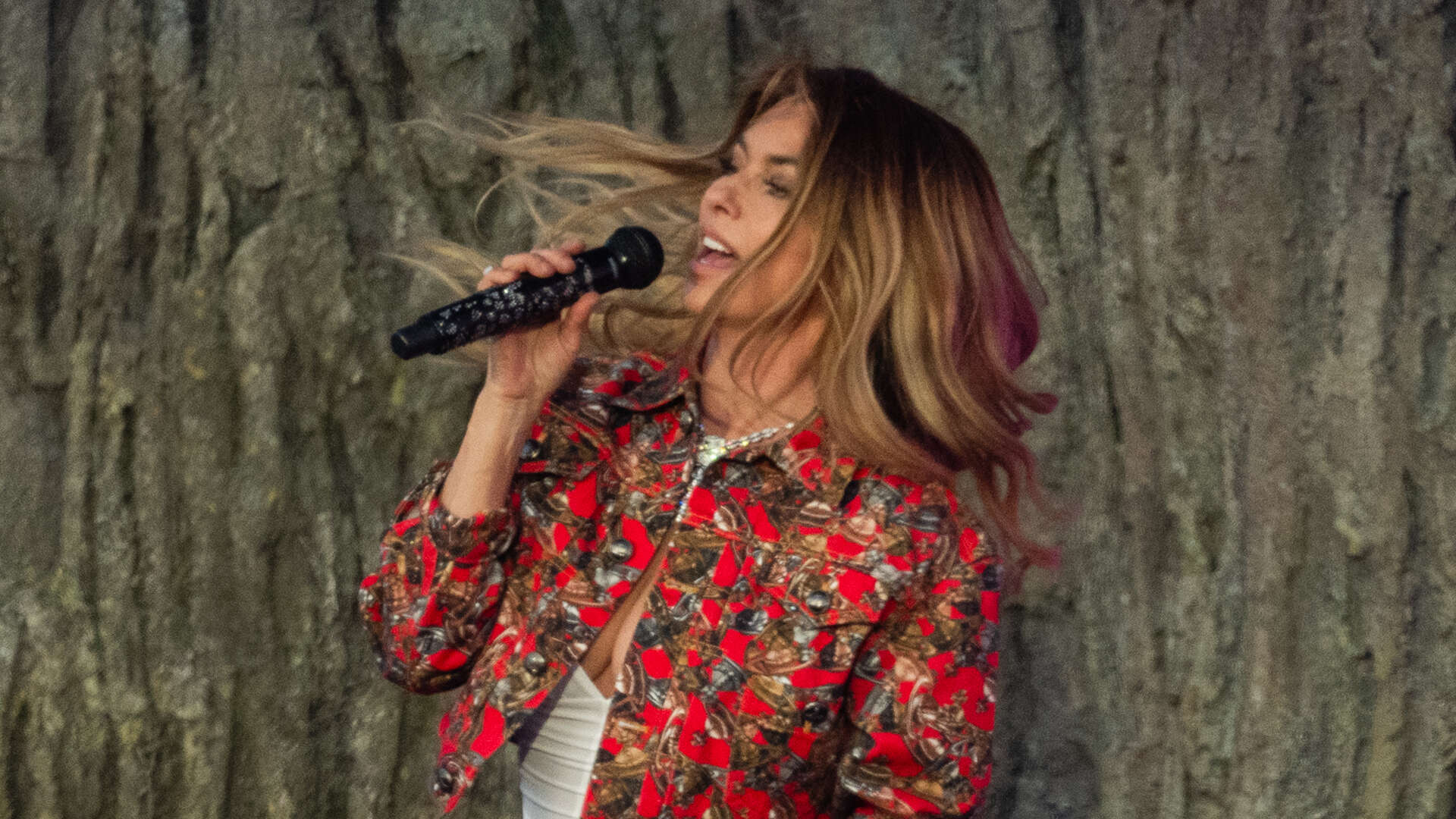 Shania Twain hugs massive tree on stage and jokes ‘it feels real and big’ as fans gush ‘this moment is so iconic’