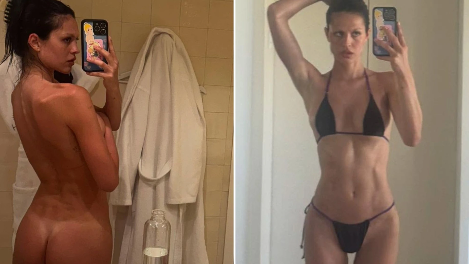 Nepo baby model with reality star mum and Hollywood legend dad strips completely naked in raunchy bathroom pics
