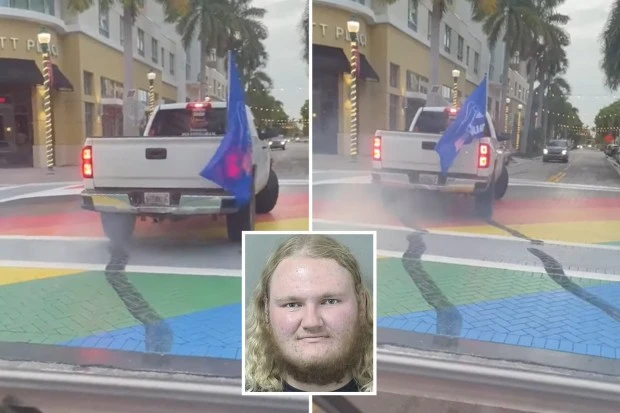 Trump fan arrested after vid shows Pride mural vandalized with skid marks