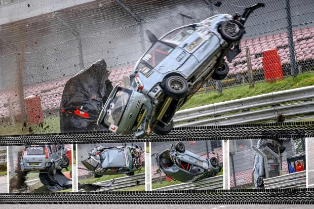 Racing driver survives 90mph crash after car 'barrel rolled' SIX times