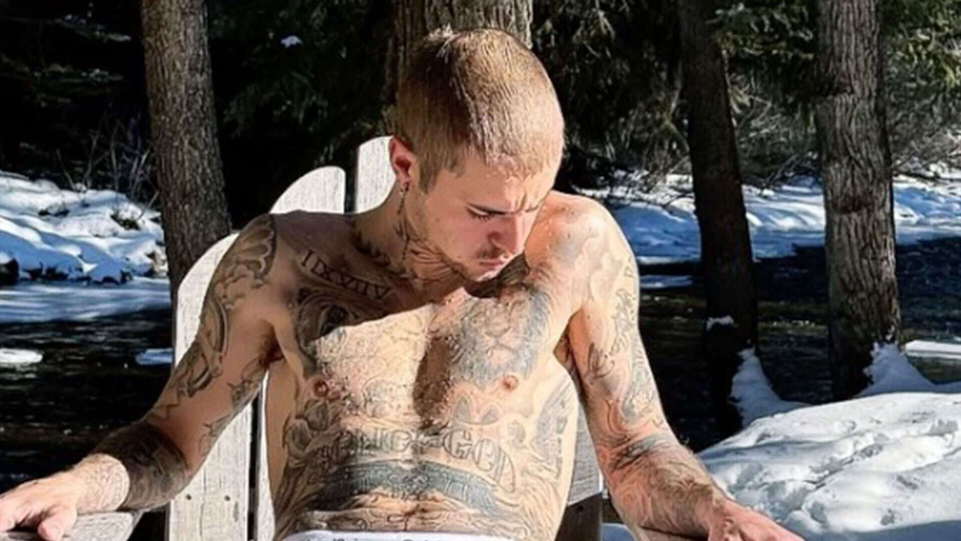 Justin Bieber wears only wet tighty whities outside on snowy Aspen trip with wife Hailey