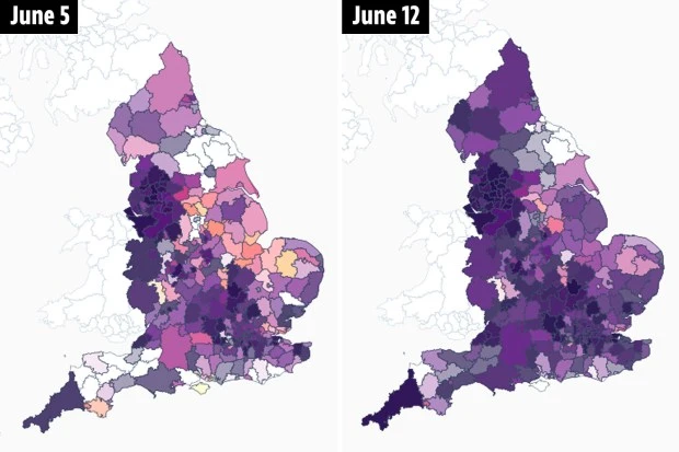 Shocking maps reveal Delta variant spread in one week - is your area at risk?