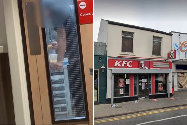 KFC staff caught on camera eating rice with bare hands