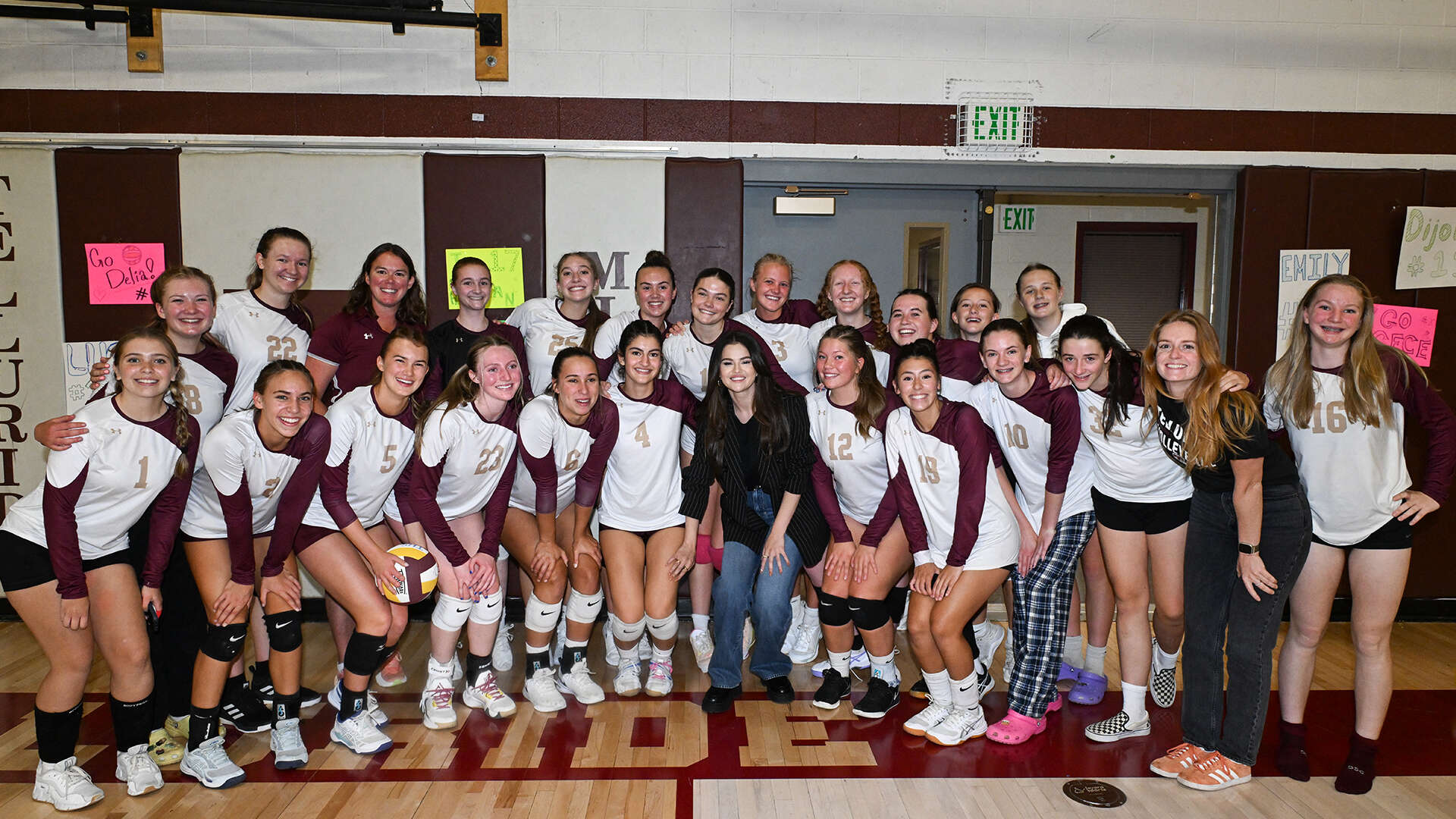 Selena Gomez surprises Telluride high school after volleyball team begged star to sing National Anthem at their game