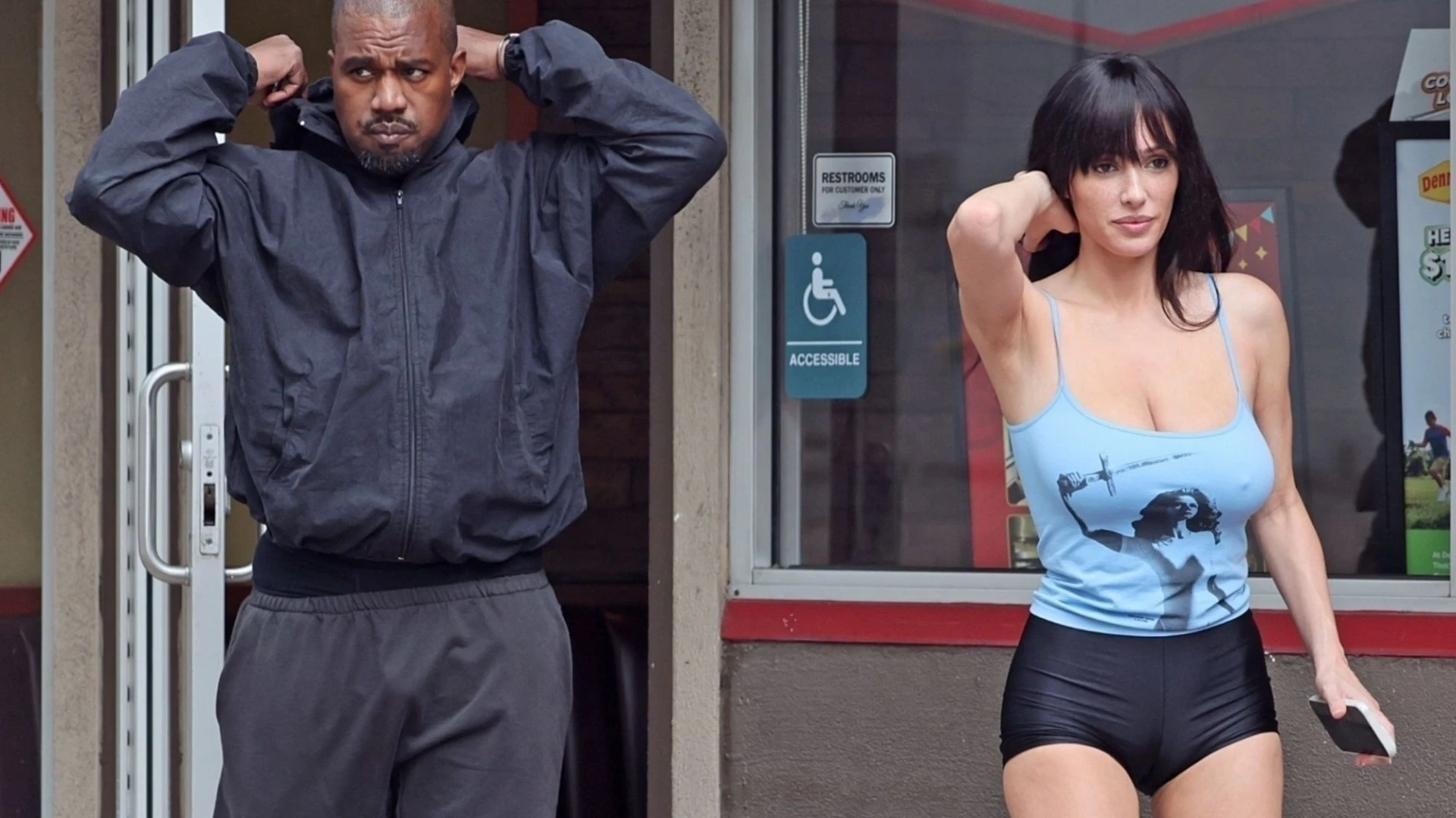 Bianca Censori goes braless in plunging blue strappy top on date with Kanye