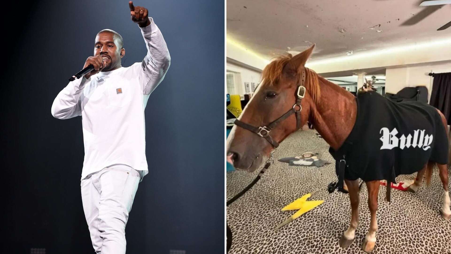 Kanye West sends fans into meltdown with snap of horse wearing his album merch in Kai Cenat’s streaming room