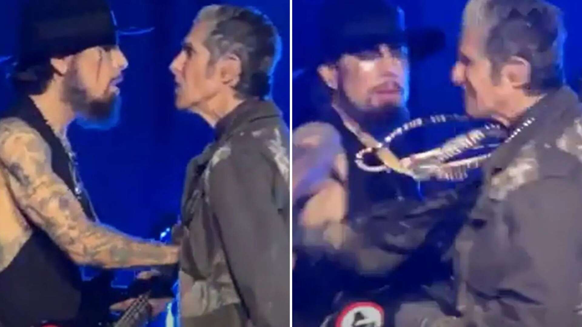 Shocking moment lead singer of iconic rock band punches guitarist mid-song as fans fear gig might have been the last one