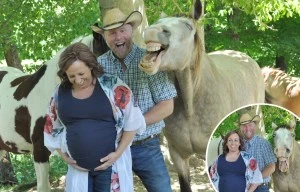 Laughing stallion steals the show in chuckling owners’ maternity snaps