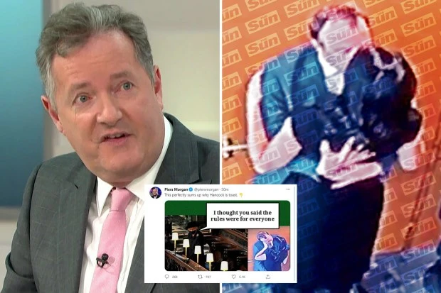 Piers mocks Hancock with 'perfectly summed up' pic of Queen at Phil’s funeral