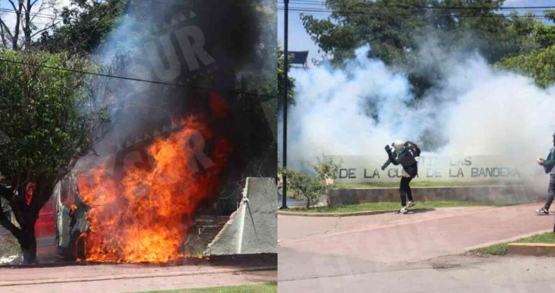 Estudiantes tiran petardos a Campo Militar en Iguala; les reviran con gas lacrimógeno