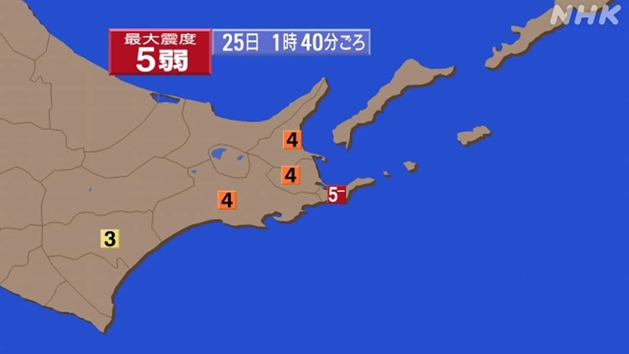 【地震速報】北海道 根室地方南部で震度５弱