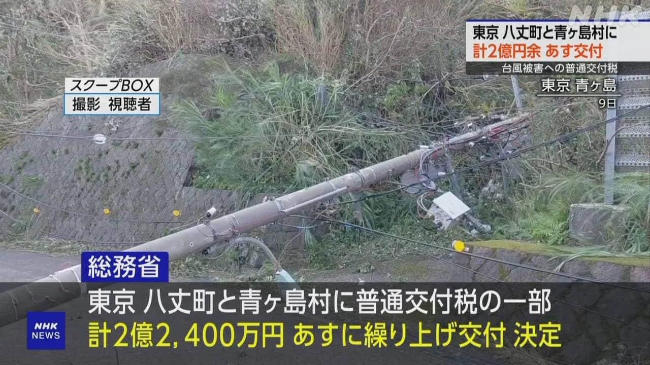 台風被害の東京 八丈町と青ヶ島村に普通交付税 繰り上げ交付へ