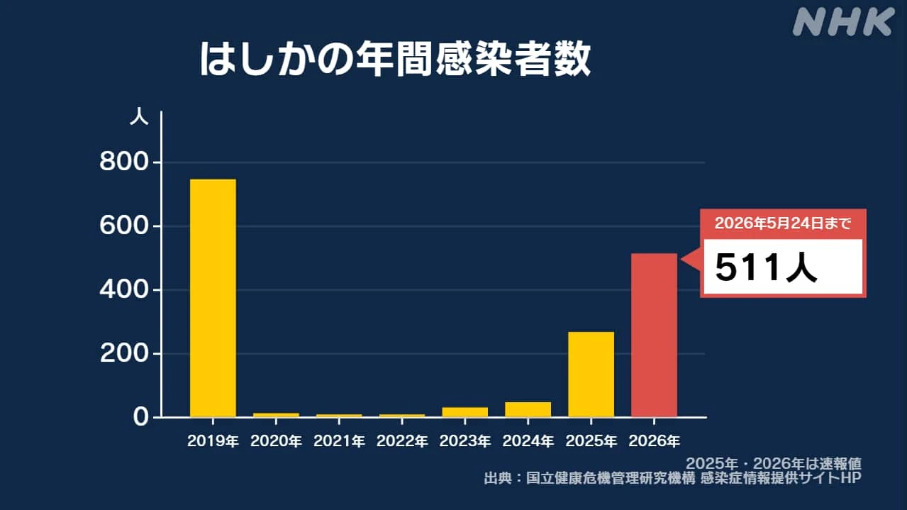 はしか感染者数500人超 過去10年で最多の2019年に次ぐペース