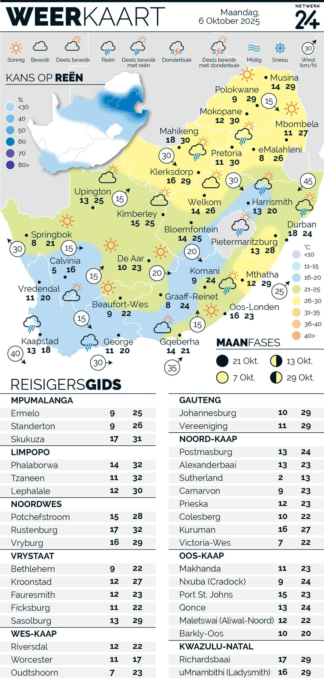 WEERKAART | Die weer in jou streek Maandag