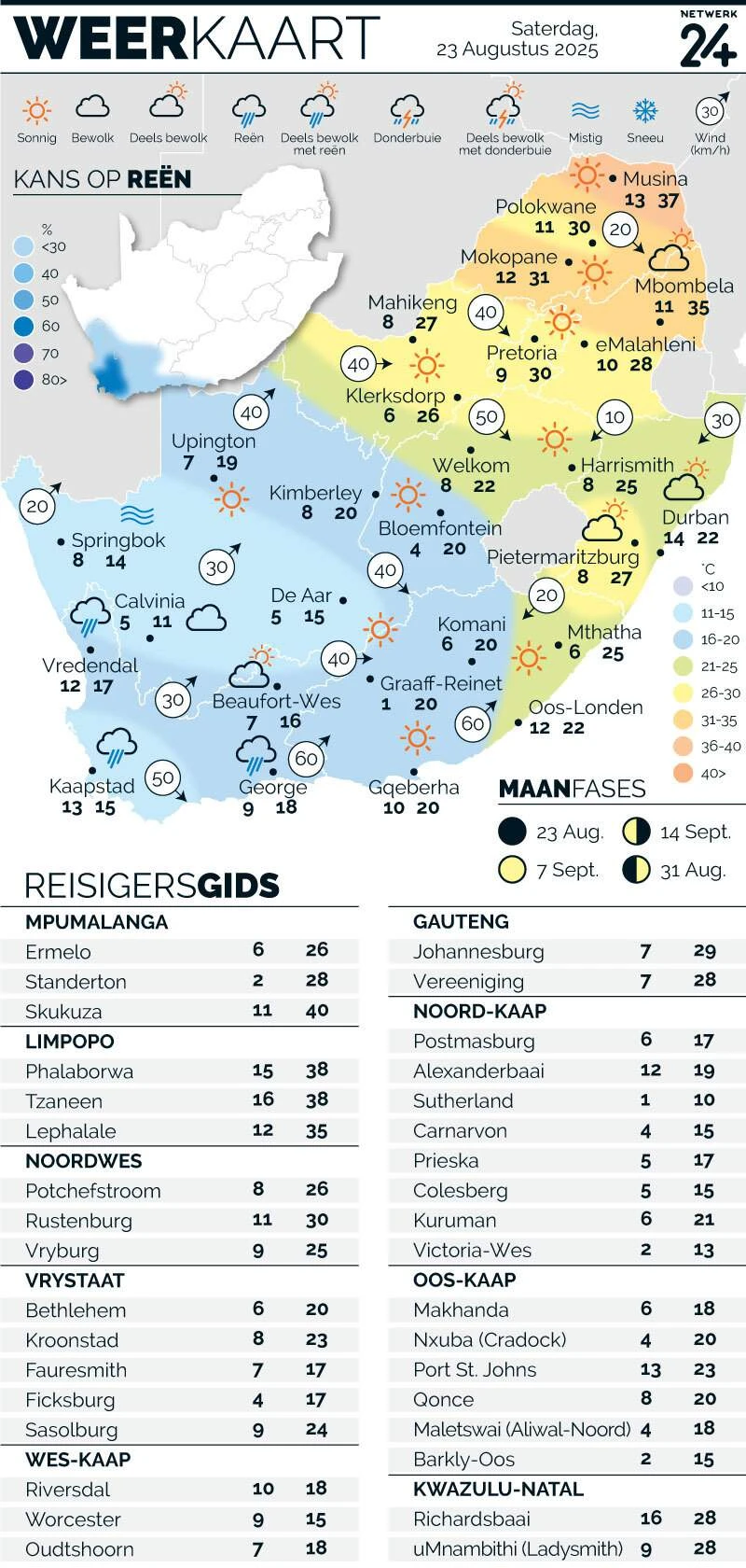 WEERKAART | Die weer in jou streek Saterdag