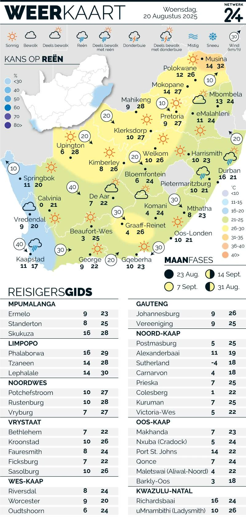 WEERKAART | Die weer in jou streek Woensdag