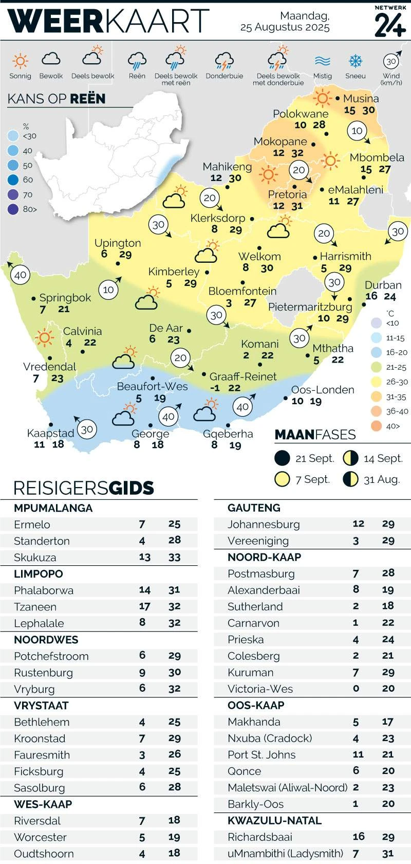WEERKAART | Weer in jou streek Maandag