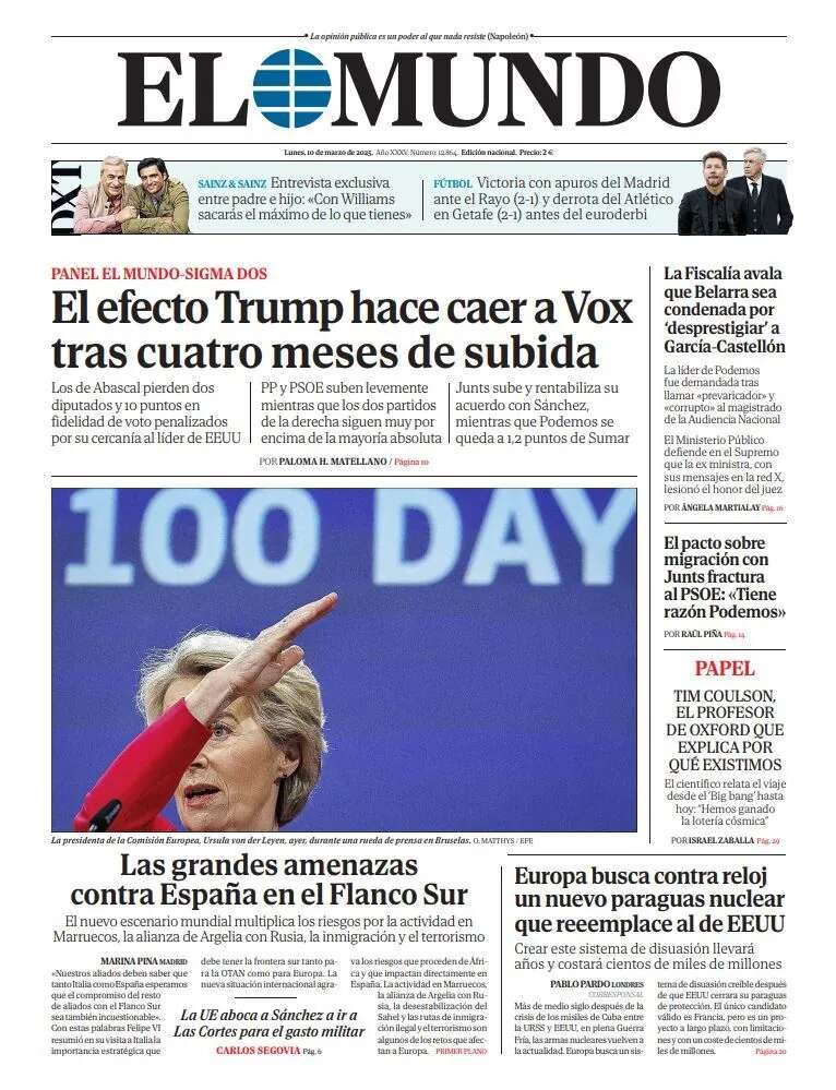 Portada de EL MUNDO del lunes 10 de marzo de 2025