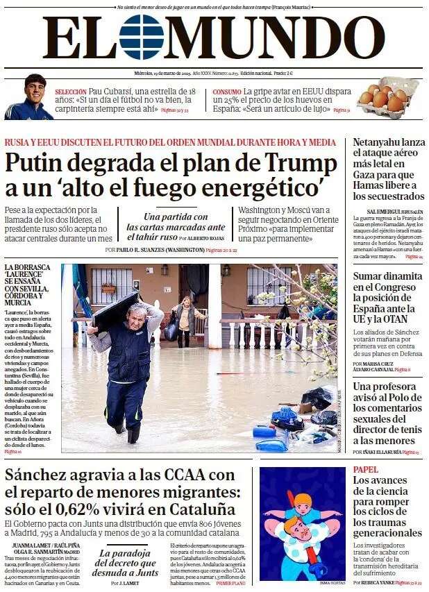 Portada de EL MUNDO del miércoles 19 de marzo de 2025