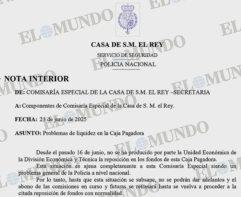 Alerta en la Comisaría de la Casa Real porque la caja pagadora está a cero: 