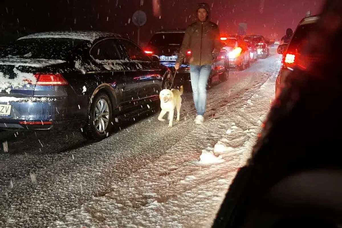 Cientos de coches atascados por la nieve en su camino hacia Madrid