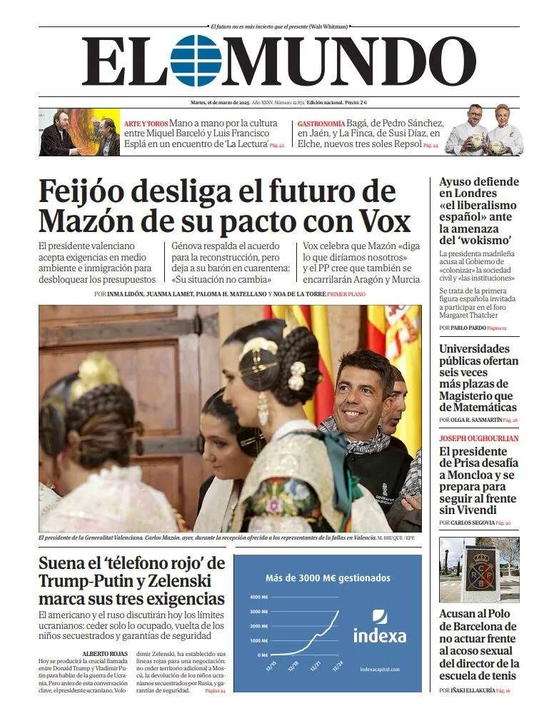 Portada de EL MUNDO del martes 18 de marzo de 2025