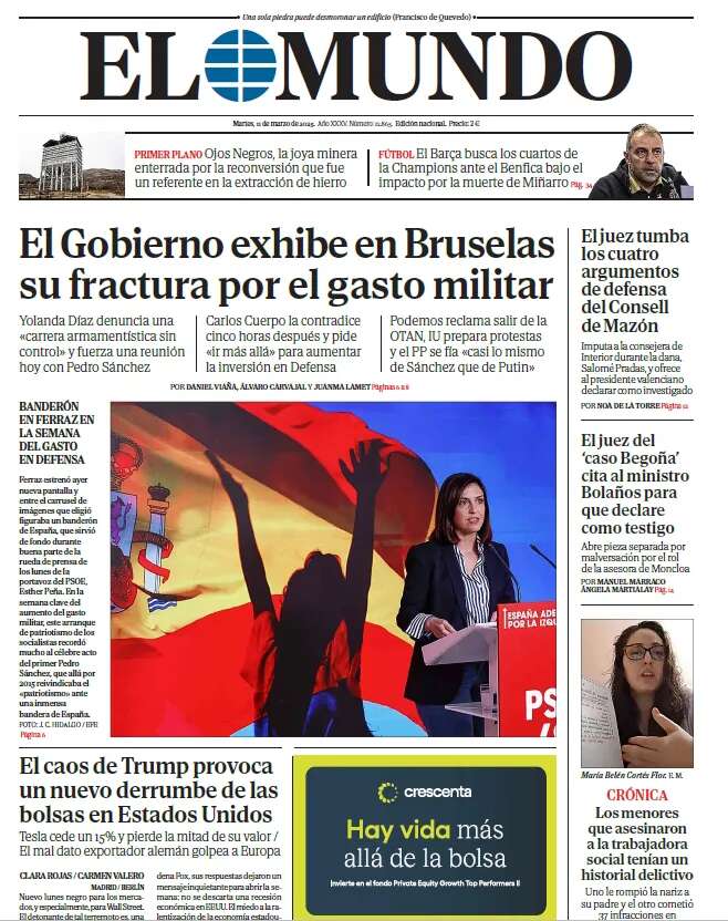 Portada de EL MUNDO del martes 11 de marzo de 2025