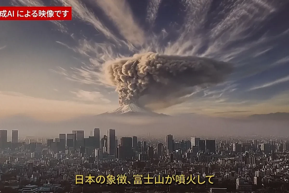 Así se vería el monte Fuji si entrara en erupción
