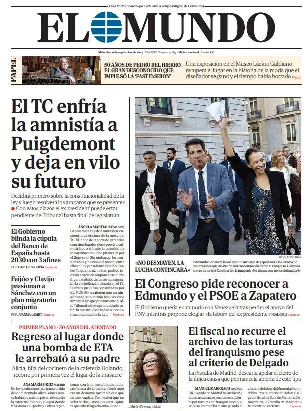 Portada de EL MUNDO del miércoles 11 de septiembre de 2024