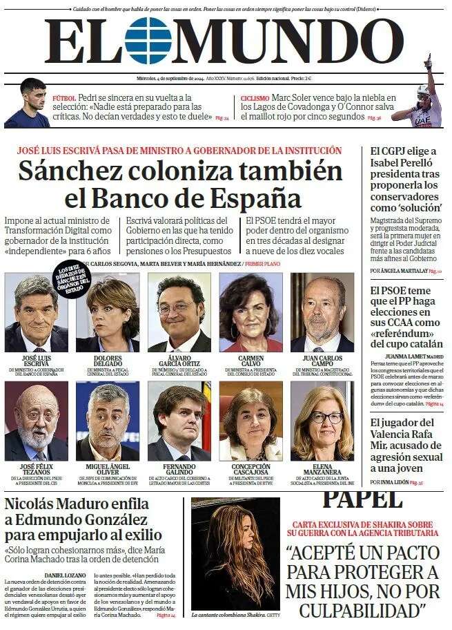 Portada de EL MUNDO del miércoles 4 de septiembre de 2024