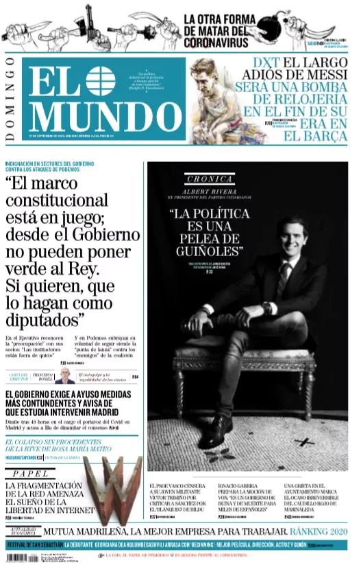 Portada de EL MUNDO del domingo 27 de septiembre de 2020