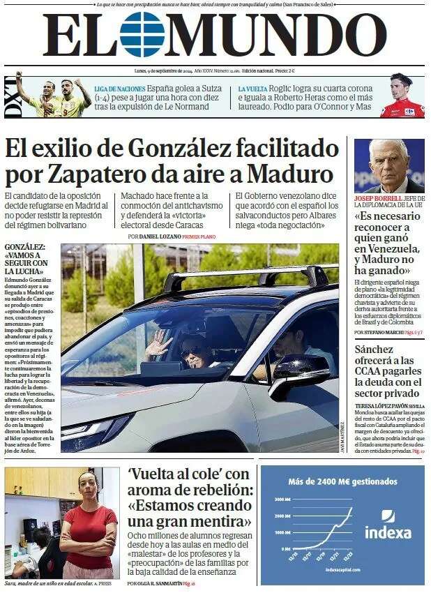 Portada de EL MUNDO del lunes 9 de septiembre de 2024