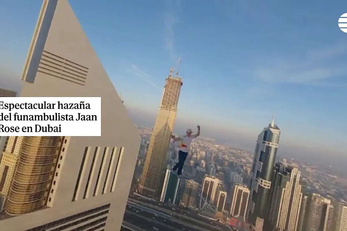 Espectacular hazaña del funambulista Jaan Rose en Dubai