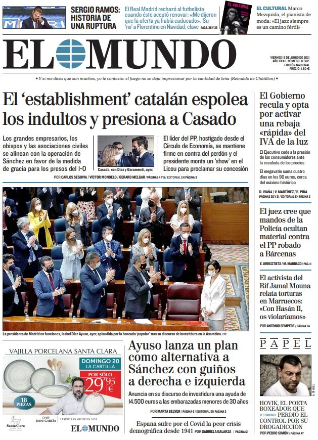 Portada de EL MUNDO del viernes 18 de junio de 2021