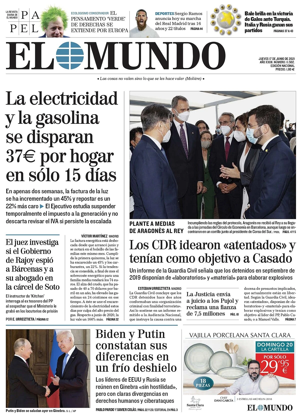 Portada de EL MUNDO del jueves 17 de junio de 2021