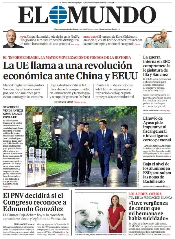 Portada de EL MUNDO del martes 10 de septiembre de 2024