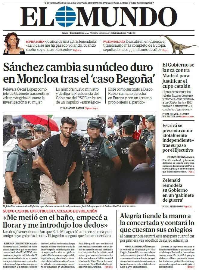 Portada de EL MUNDO del jueves 5 de septiembre de 2024