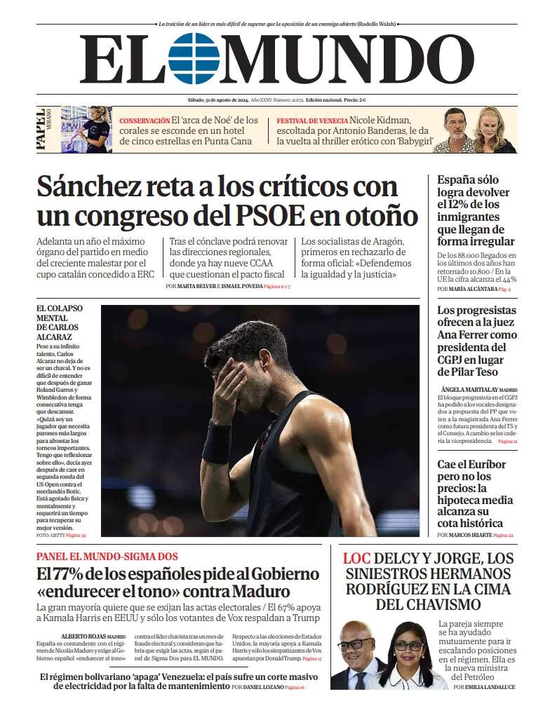 Portada de EL MUNDO del sábado 31 de agosto de 2024