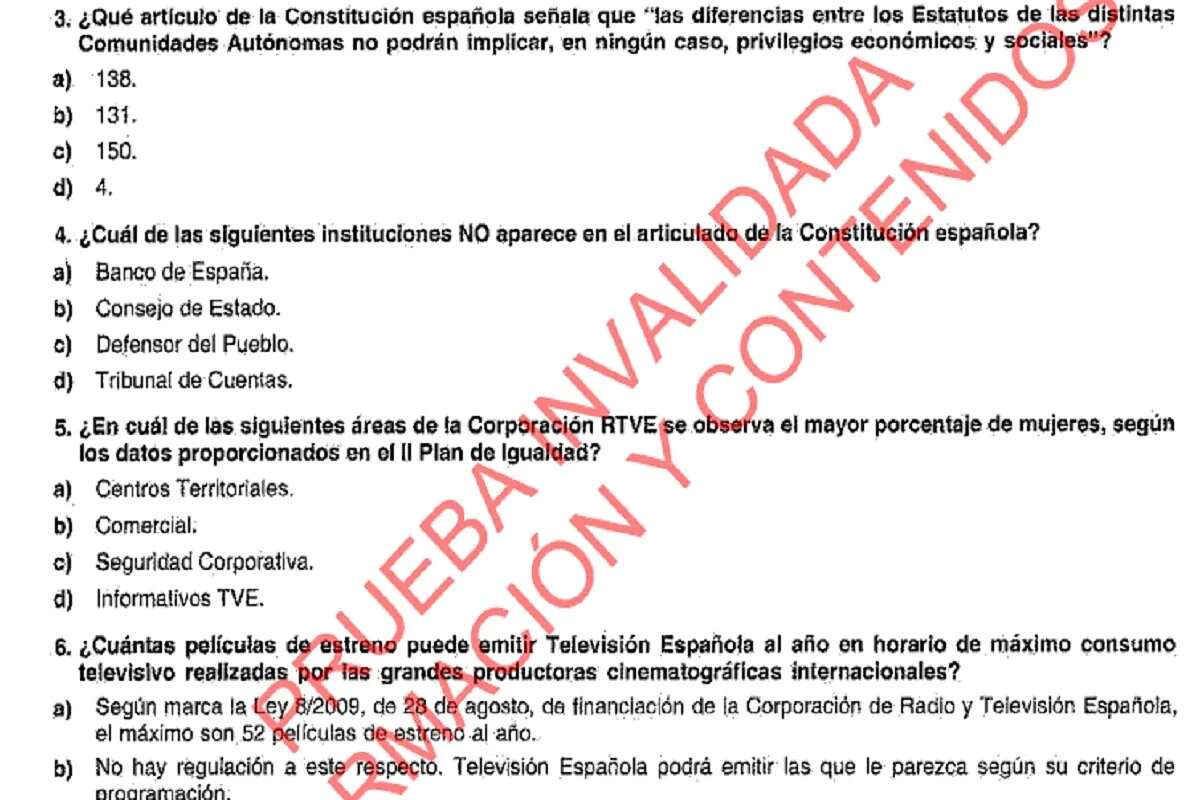 RTVE publica finalmente el examen completo y las normas de la prueba cancelada tras la escandalosa filtración: 