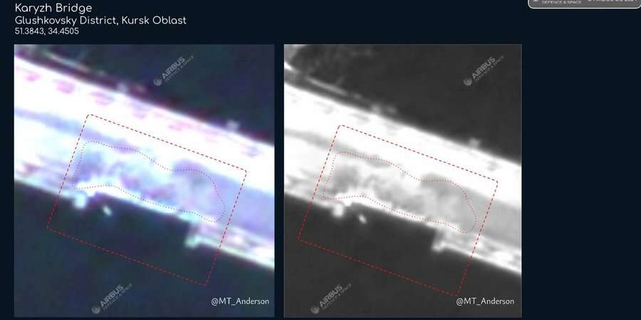 Пошкоджений, але не знищений. Зʼявилися супутникові знімки третього мосту через Сейм після удару ЗСУ
